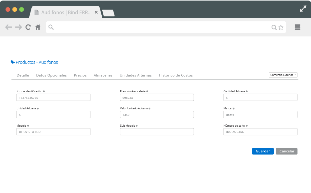 Pantalla de Configuración de Bind ERP para habilitar pagos en línea por medio de PayU.